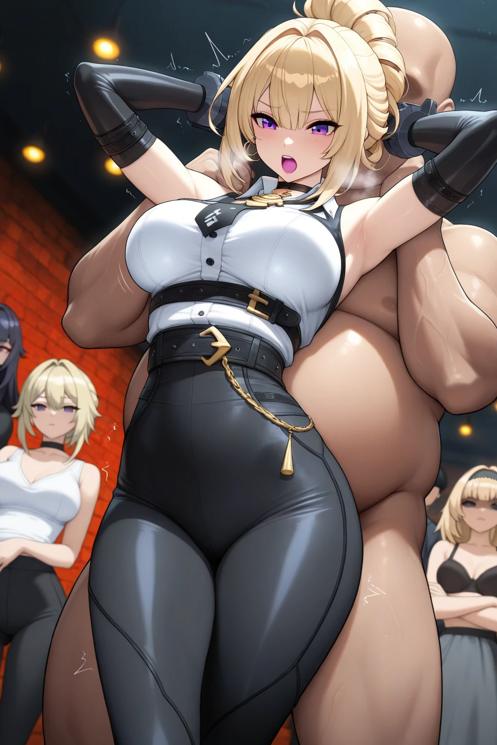Several women、Sex、みんなGal、Gal、Side Ponytail、Colorful manicure、Low - Angle、Purple lace panties、blonde、Party People、Panties in full view、Gal化粧、Squat with your legs apart、Heavy makeup、mascara、Dark eyeshadow、Brown skin color、push your hips forward、Press one'Push your groin forward、Beautiful woman、Very thick thighs、Unbuttoned shirt、loose socks、Scrunchie、Acme Face、Best image quality、High resolution、masterpiece、super high quality、Squat with your legs apart、Thick pubic hair、Screaming orgasm face、leopard print panties、Leopard print bra、Very big ass、Very large breasts 、Blushing、4K quality、Blushing、Cry of ecstasy、Sweaty all over、Heavy breathing、Cowboy Shot、Cowboy Shot、{highest quality}, {so beautiful}, {Very detailed}, {Best illustrations}, Browsing Caution,
