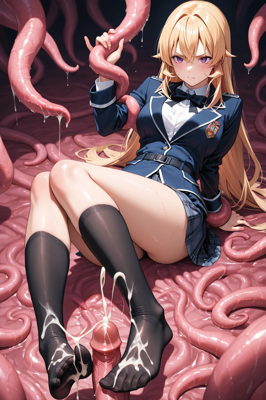Illustrations for novels,(Blindfold,一人のgirl,Man with huge penis,girl surrounded by tentacles,girl with Very small breasts,Extremely clear image quality,4K quality,8K quality,A girl buried in a tentacle birth bed,In the dark tentacle hole,A large amount of mucus drips down:1.5),(Magical girl in white leotard with frilly micro skirt,Sleeveless,Magical girl waist ornament with large jewel,magical girl hair ornament,Torn white thigh-high socks,White high heels,A big red ribbon and a big jeweled brooch,Shiny clothes,Magical Girl Gloves,Magical Girl High Heels:1.5),(Very small breasts:1.5),(Fully restrained:1.4),(fixed constraints:1.4), Browsing Caution,(A wall of tentacles spreads around the girl.,girl&#39;His arms are buried up to his shoulders in the tentacle chair....,girl&#39;Her legs are buried up to her thighs in the tentacle chair,girl&#39;Put your arms around her:1.5),(Wide-open legs,Spread your legs wide:1.5),(Tentacles restrain limbs:1.3),belly button, (girlが怒っている:1.3),Sweat, love juice, (young,thin,Very small breasts:1.5),Blonde long hair,indoor,Perfect Face, Perfect ???????,(man and woman have rough sex:1.5), (vagina :1.5),(girl penetrated by a big cock:1.4),(magical girl costume:1.5),(Tattered clothes:1.5),(vaginaから溢れる:1.2),bound by tentacles