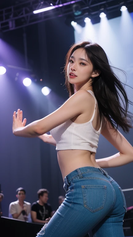 Arafe Asian woman in a blue skirt posing for a photo, Slim girl photos model, Korean Idol, Slim girl photos, Jaeyoung Nam, Korean Girls, Gorgeous Chinese Model, Young and skinny gravure idol, portrait of female Korean Idol, Irelia, Full body fairy, 8k art germany bokeh, Gorgeous Young Korean Woman