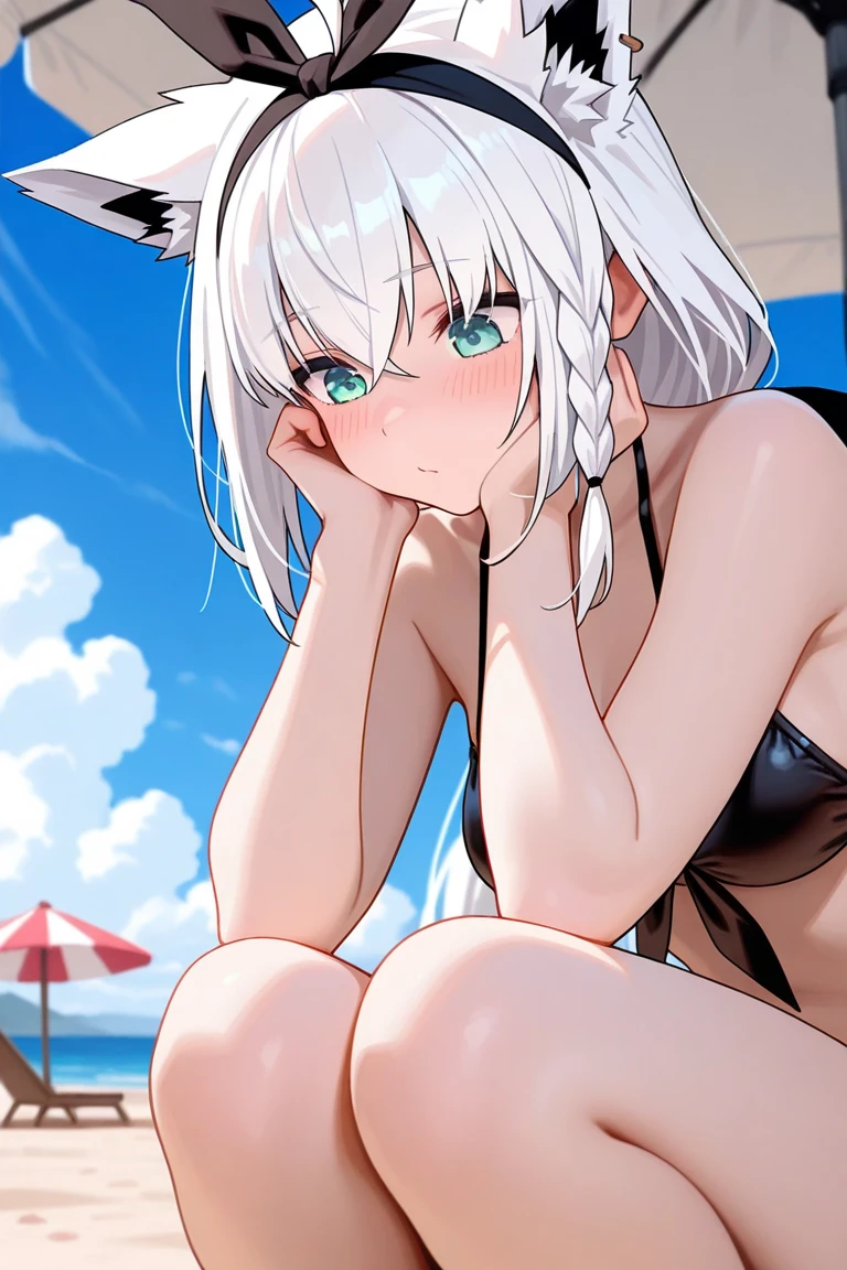 Shishiro Botan (4 Outfits) | Hololive,Fascinating visuals unfold, A woman wearing a bikini appears, Relaxing with his back to the viewer, Enjoy a sunny beach resort. This illustration is、The mystery of her turned-back pose is skillfully expressed.。, Stimulate your curiosity about the untold stories hidden within. Attention to detail, the Vibrant artwork captures the full spectrum of her physique, From toe to head, Celebrating the natural beauty of every contour. This sunny coastal tale invites meditation, Against the background of a quiet beach、Weaving a tale of gentle relaxation and aesthetic appeal.

1 Girl, 20-year-old,young woman, beautiful Finger, beautiful long legs ,beautiful body ,beautiful Nose ,beautiful character design, Perfect Eyes, perfect face,

Official Art, 非常に詳細な CG ユニティ 8K 壁紙, Perfect lighting,colorful, bright_front_face_Light Nastar Piece:1.0),(Highest_quality:1.0), 超High resolution,4K,Super detailed,
photograph, 8K, High resolution, High resolution, Absurd:1.2, 400 for Kodak Port, Film Grain, Blurred Background, Bokeh:1.2, Lens flare, (Vibrant_color:1.2)
, (beautiful_face:1.5),(narrow_Waist), (beautiful,Huge_chest:1.2)