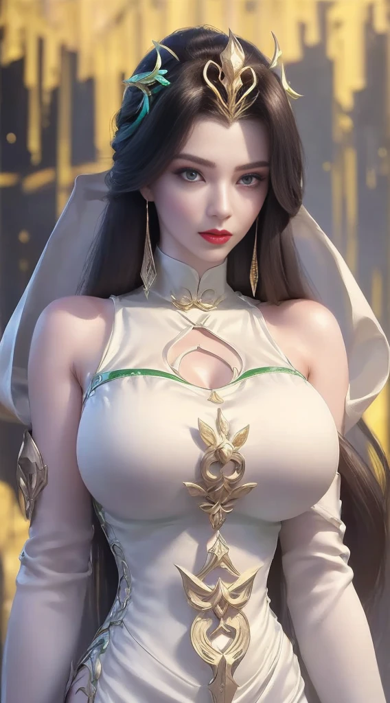best quality,highres, high resolution, 4k, 8k,3d rendering, weak light, physically-based rendering,masterpiece, (upper body), 1 girl, luxueqi, solo, looking at viewer, huge breast, breasts out,