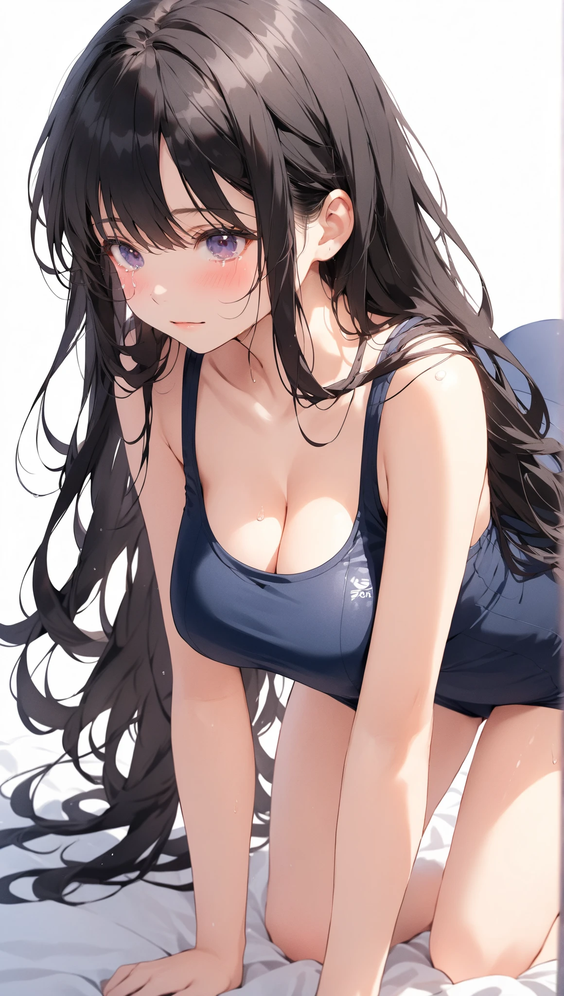 Anime girl in swimwear, Long ponytail brown hair girl, Brown Eyed Girl, Wearing swimwear, Wear swimwear, Anime Moe Art Style, Swimwear, solo, Female focus, One piece swimwear, Enchanting Anime Girls, clothing:High Cut Swimwear, Made by Anime Artist Studio, Dark blue high leg racing swimsuit with white lines, Big Breasts, had very large breasts, Muscular and strong, Tattoo on the right shoulder, Dark blue high leg racing swimsuit with white lines, Tall Woman, Adult sex appeal, Competitive Swimwear, Wet Swimwear, zerochan art, A cool anime girl wearing a dark blue tank suit with white lines, High legレーシングスイムウェア, High legレーシングスイムスーツ, Strong muscles, High leg, Muscular Woman, Bare shoulders, bare legs, Competitive swimming swimwear, Female protagonist 👀 :8, Are standing, 