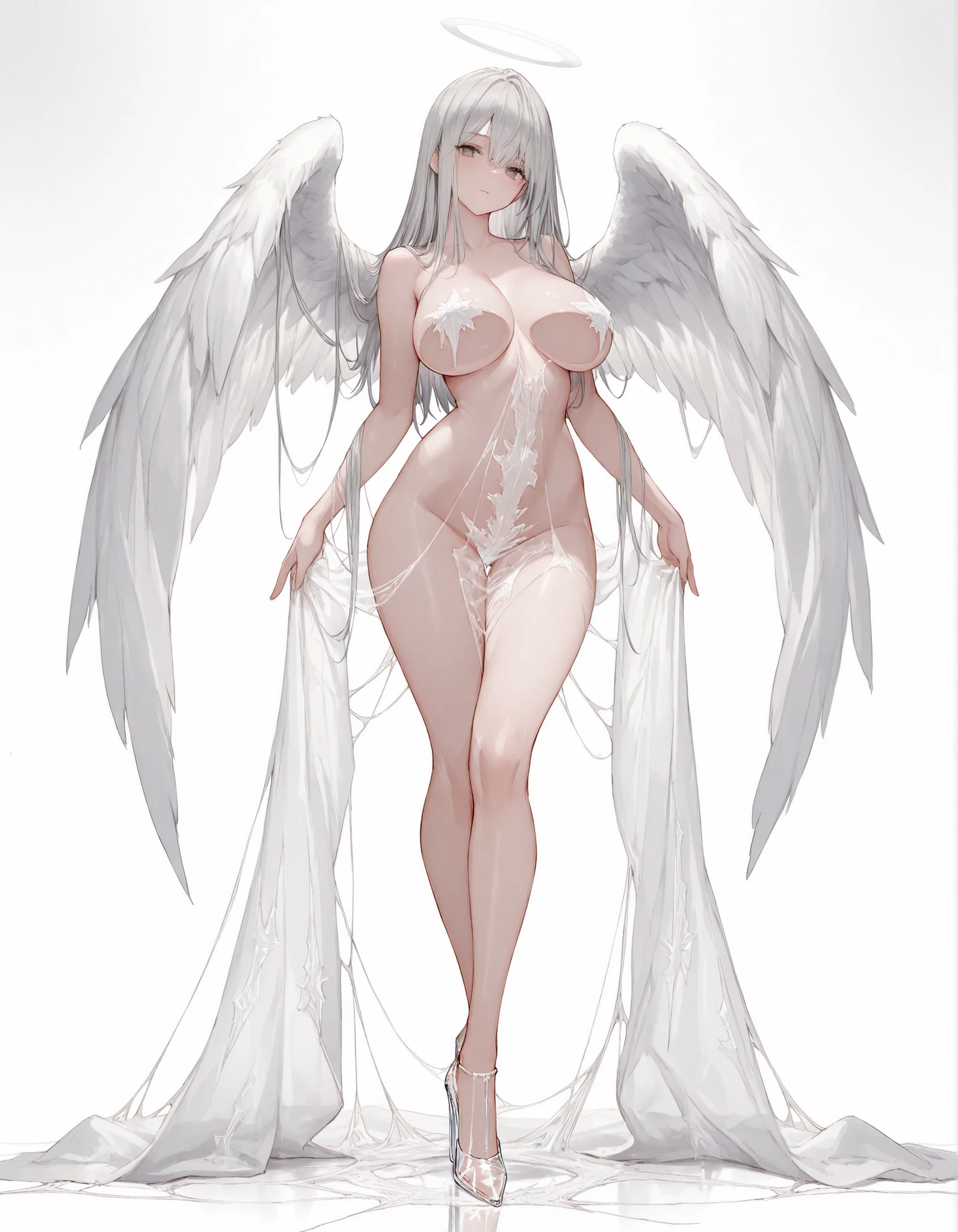 (Masterpiece:1.2), best quality, (illustration:1.2), (ultra-detailed), hyper details, (delicate detailed), (cinematic light, best quality Backlights), clear line, soloist, perfect body, nude, (1girl), disheveled shoert hair, short white hair and grey eyes, expresive eyes, looking down, sexy face, open mouth, barefoot, big breast, (shy: 1.2 ), (makeup), high contrast, (best illumination, an extremely create and beautiful), open legs, sugestive position,