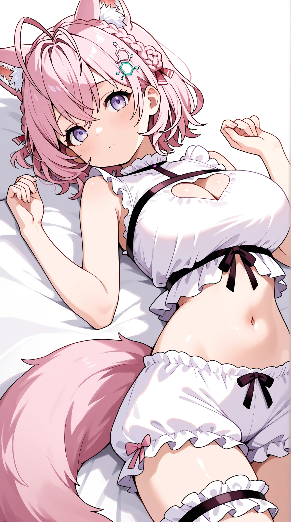 （best quality， masterpiece），full body, 1 girl, solo, mine ,nsfw, details, (Light and shadow oxtail , Cute girl posing on pillow ,（Pillow）, large pillow，steam, pillow humping，(pillow ride), masturbation,  pillow straddling, crotch rub, hump，open mouth , kneeling，（Steaming hot），（pillow）, (((frilled pillow))) , momo deviluke, demon tail, hair flower, hair ornament, (purple eyes:1.1), pink hair, short hair, tail,, far view