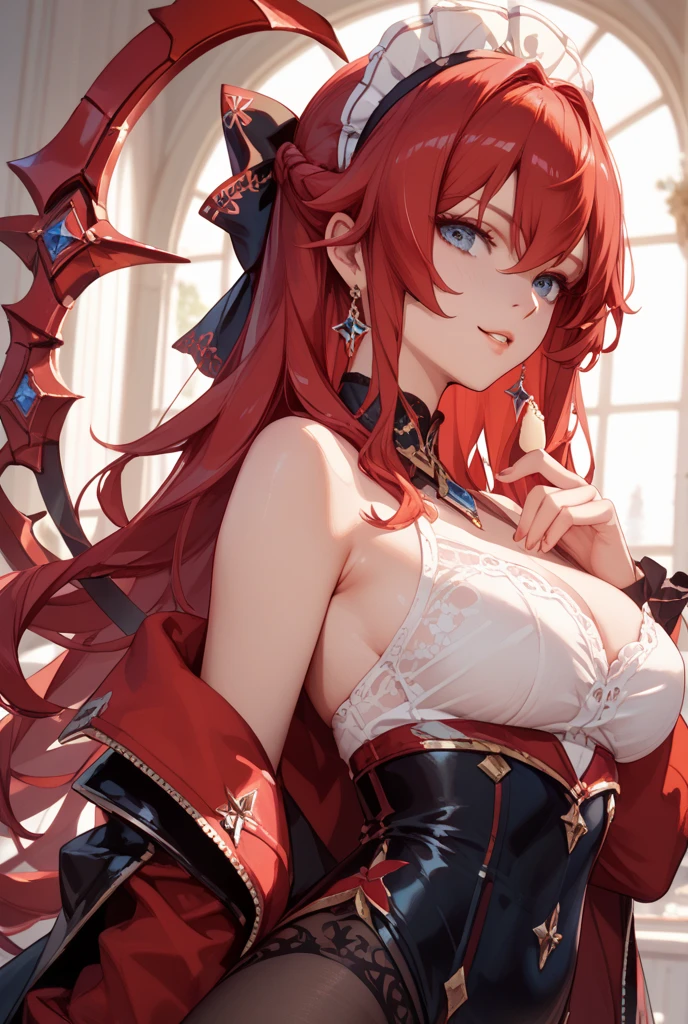 Long red hair, red eyes, big breasts, royal sister, scaly skin