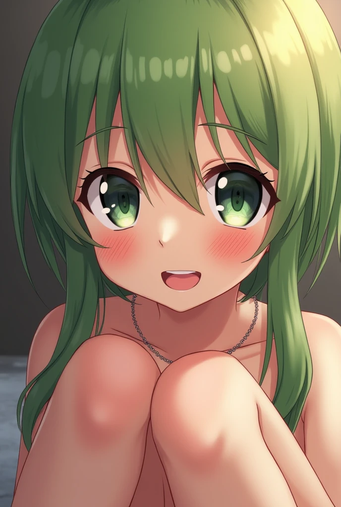 nude girl, ahegao, green hair, licks an erogenous penis