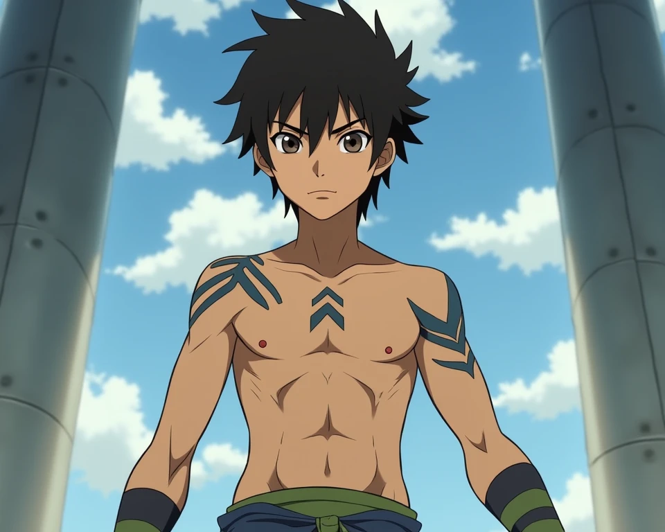 shinkai makoto, kimi no na wa, Highres, Masterpiece, Best quality at best,Best Quality,hight quality, hight detailed, Anime style, 1boy, Shota, young boy, tachibana taki, Solo person, Egypt, Egyptian tribal luxury loincloth, earrings, bracelets, necklaces, navel piercing, Seen from the front, look at viewer, Upper body, loincloth, (Very young boy), (Very small and short body), 12-year-old boys, (Showing armpit:1.3), blurry beckground, hansome boy, Uhd, bokeh