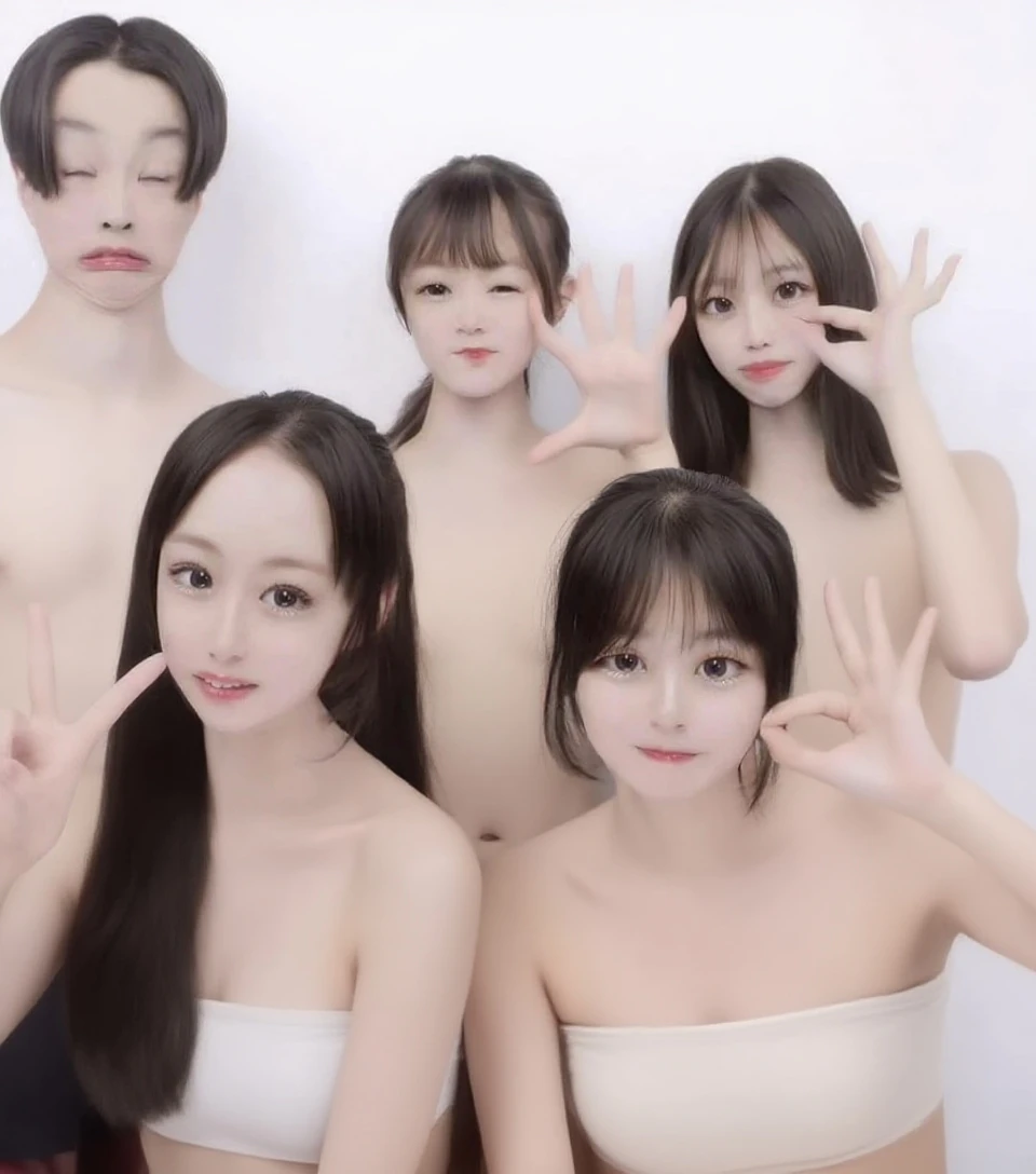 ((Highest quality、masterpiece、8K、Best image quality、Ultra-high resolution、Award-winning works)、(A group photo of four naked 12-year-old girls, all showing both nipples:1.2)、(Accurate anatomy:1.1)、(A smile staring at me:1.1)、Ultra-high resolution for bright and fair skin、The most detailed face、Ultra-high resolution detailed face、Ultra-high resolutionの髪の毛、Ultra-high resolutionの煌めく瞳、Beautiful face drawn in every detail、(Solid pink background:1.1)、Very bright and vivid、beautiful japanese actress face
