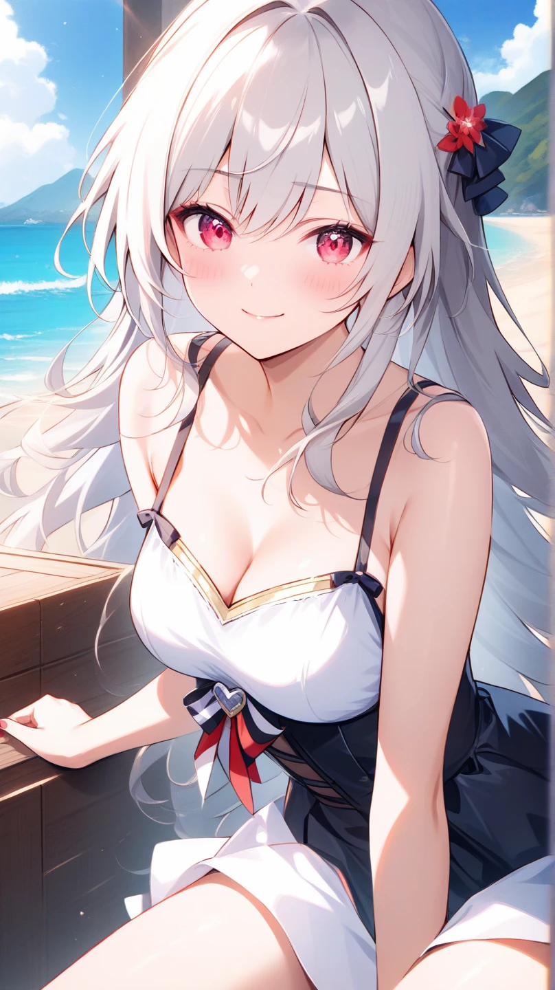 Silver-haired girl drawn in high resolution Japanese anime style、whole body、Women in red bikinis taking photos on a deserted beach, Bikini Model, , A young and cute gravure idol, Posing together in a bra, Russian and Japanese mix, sakimichan, Asian woman, Wear a swimsuit, that'that'that'that'that'that'that'that'that'that'that'that'that'that'that'that'that'that'It's hot with the shining sun, Japanese Model, Cute Core, sakimichan hdri, Young Gravure Idol, Chubby
