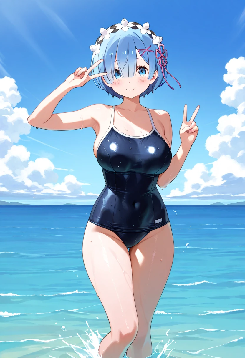Wearing a slingshot swimsuit、shy。 Wearing a super flashy swimsuit like a string。