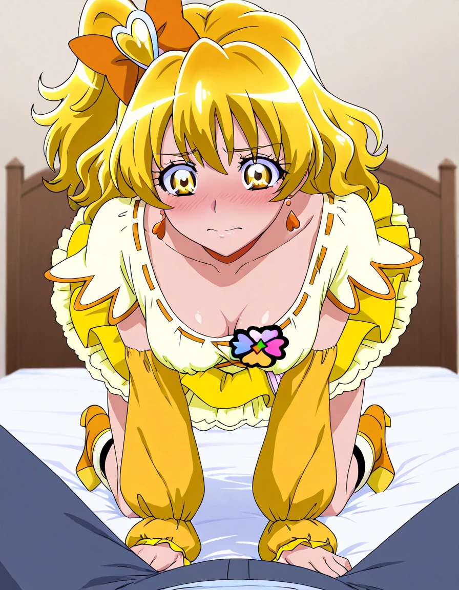 IrisChateaubriand, blonde hair, solo, 1girl, hair ribbon , masterpiece, expensive quality, very_expensive_solve, big_file size, full color,(completely nude:1.2),pussy,niplles,(chibi:1.2),(flat chest),