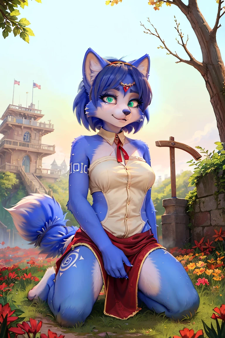 A beautiful and detailed (sweet portrait) wa ((Krystal)), Star Fox Krystal, sslim, lovable, green eyes, medium breasts, (((Long red hair 1.3))), Decollete, anthro, furry, Uploaded E621, detailed fluffy fur, (wa Fluff-Kevlar, Bayard Wu, personalize me, Pino Daeni), detailed face, (fluffy), 1 girl,  alone, 