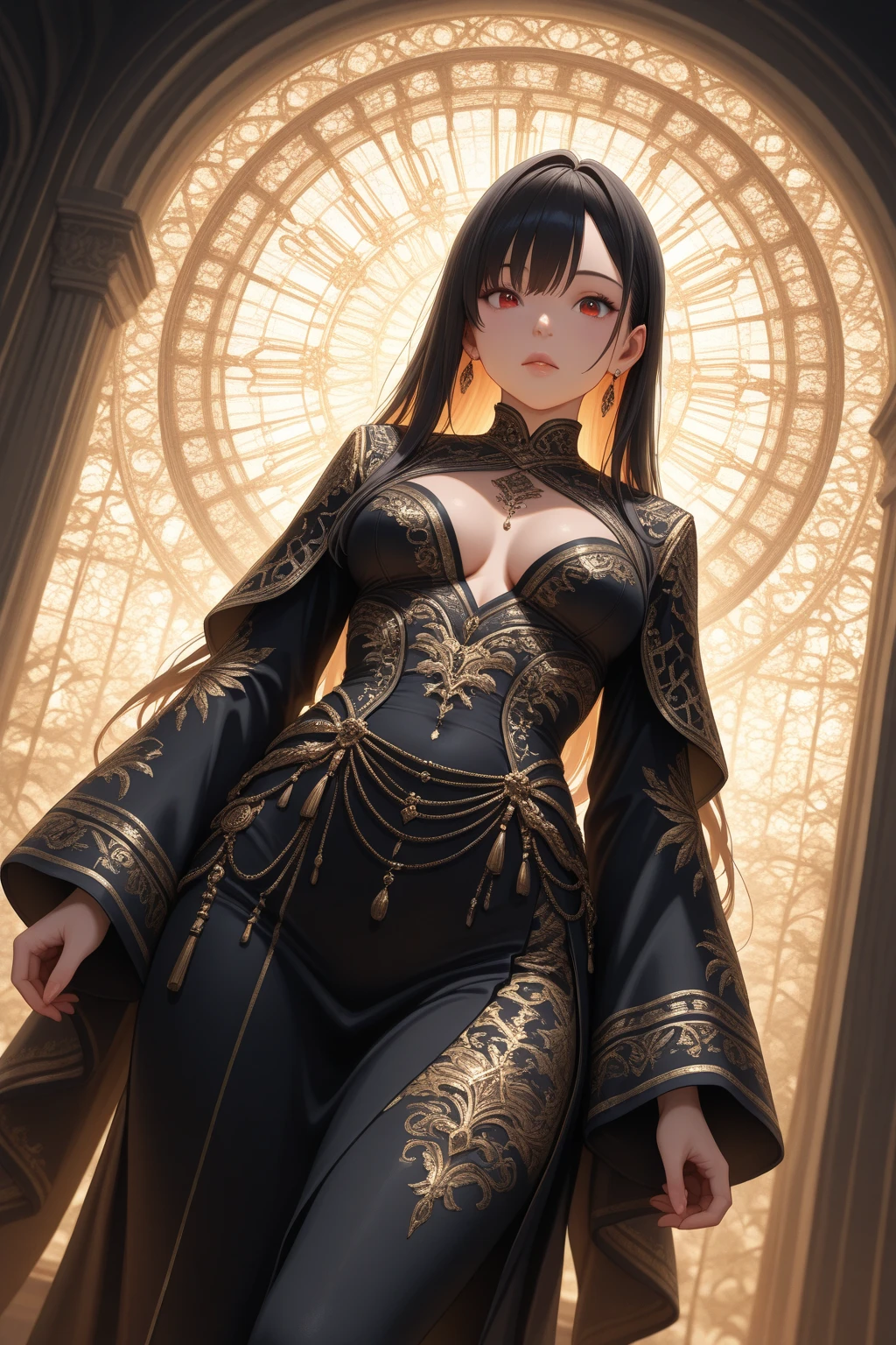 absurdres, RAW photo, extremely delicate and beautiful, masterpiece, Best Quality, ultra high resolution, 32k, hyperrealistic, ultra-detailed, perfect anatomy, anatomically correct, perfect figure, Perfect Style, Perfect balance, super Detailed skin, in her 30s, very Slim body, narrow waist, very small head, very small face, delicate facial features, handsome detailed woman, very detailed eyes and face, realistic face proportions, Realistic beautiful face, Realistic beautiful eyes, tearful mole, earring, big tits, full body shot, bare legs, medium hair, indoor, Legendary Pirate costume, Practical pirate clothing, Long-sleeved pirate top, Skirt, shirt, Torn pirate hat,