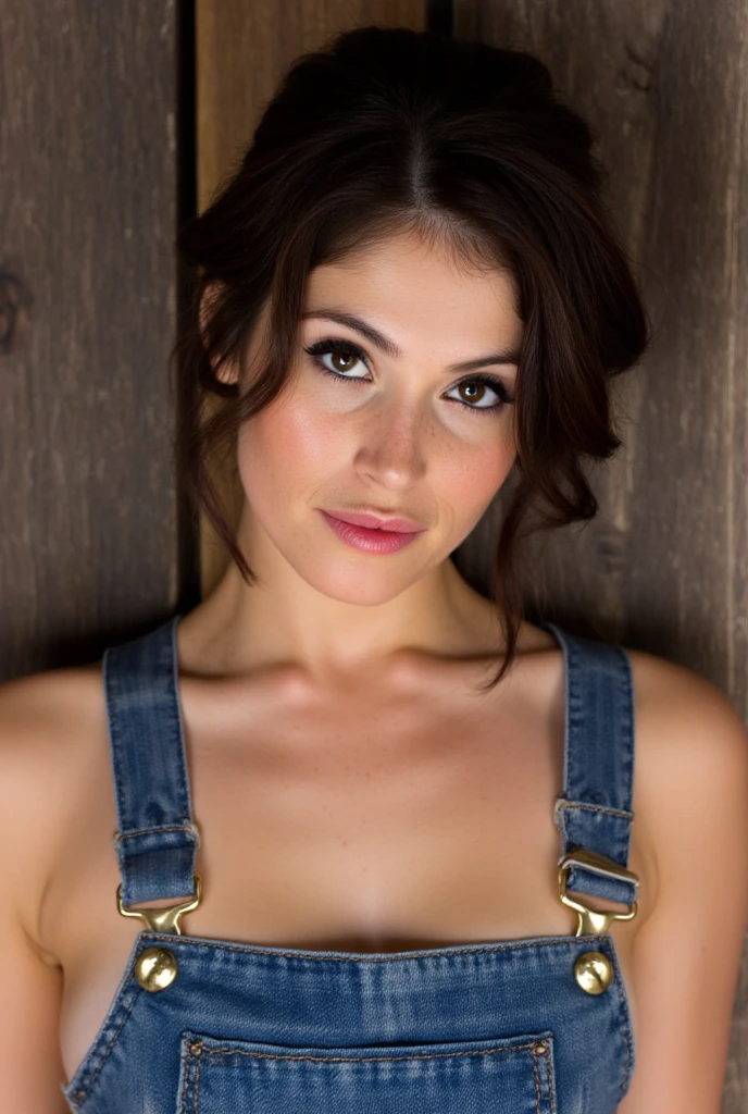 Woman, cowgirl, leather cowboy hat, checks shirt, brown leather vest, jeans skirt, leather belt, sitting on floor,  on face