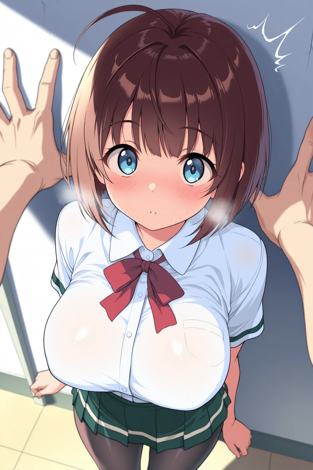 (best quality), (Super detailed), (Best Illustration), (masterpiece), score_9, score_8_up, score_7_up, 4k, (nsfw), high contrast, (1woman), (1boy), vaginal, penis, sex, (paizuri:1.2), (a lot of cum on stomach:1.3), (a lot of cum on breasts:1.3), (cum on facial), (bukkake:1.3), {(white serafuku), (bra lift), (show off breast:1.2), (show off nipples:1.2)}, (huge breasts:1.2), {(brown hair:1.2), (sideburns), (bob cut:1.3), curly hair, hairs between eyes, colored inner hair}, {(detailed eyes), blue eyes}, earring, nose blush, grin, (sweat:1.3), tears, steam, wind, (flower garden:1.2), night, star(sky),(Push your breasts together:1.4)