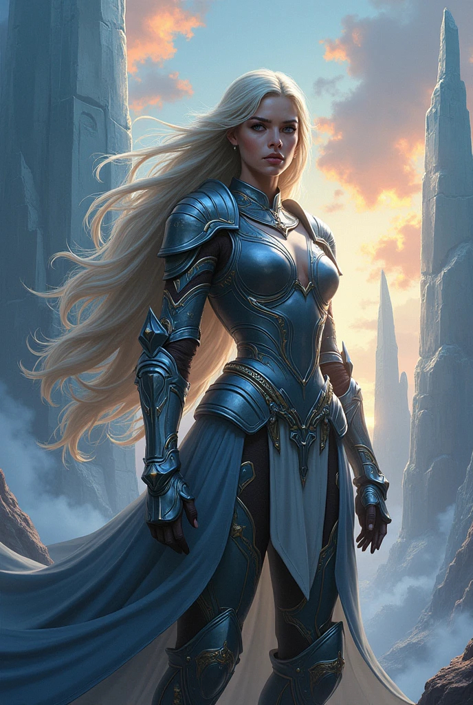 A woman in a blue dress is walking through a snowy area - SeaArt AI