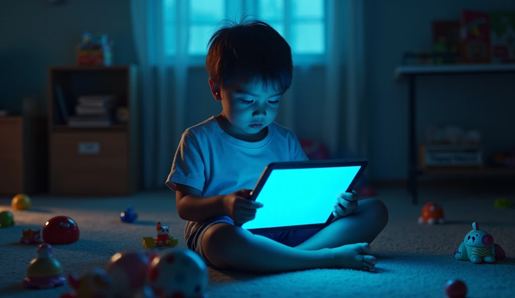Bored child of the future with his holographic tablet