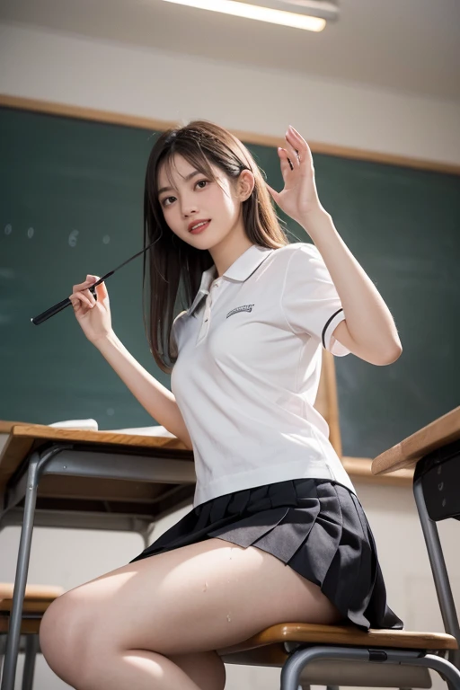 Highest quality, masterpiece, 1 girl, 12~14 years old, Beautiful Face, Realistic, High resolution,School, Student Uniform,sexy