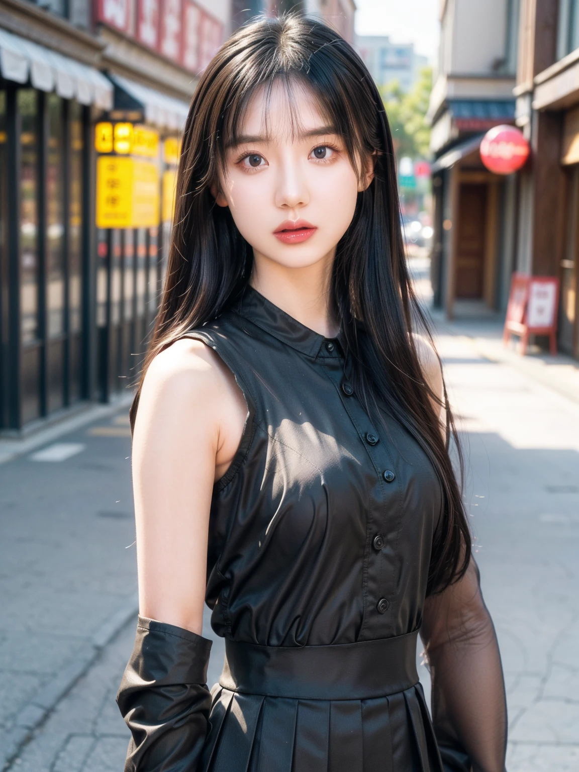 (RAW photo:1.2), (photorealistic:1.4),(masterpiece:1.3),(best quality:1.4),ultra high res, (((2girls))), (night scene), (low exposure:1.4), (((cyberpunk))), (cinematic), face to face AND (((2girls))), <lora:virtualgirlAim_v20:0.7>, VirtualGirl-Aim,long hair, bangs, black hair, black eyes, cyborg, medium breasts, ((strapless dress)), (slender girl), high heel, necklace AND (((2girls))), <lora:virtualgirlRin_v20:0.4>, VirtualGirl-Rin, bangs, bob hair, short hair, brown hair, brown eyes, cyborg, small breasts, (black swing coat), open buttons, (show cleavage:0.6), (black long pants), skin tight, (slender girl), sneakers, necklace, (ulzzang-6500-v1.1:1)