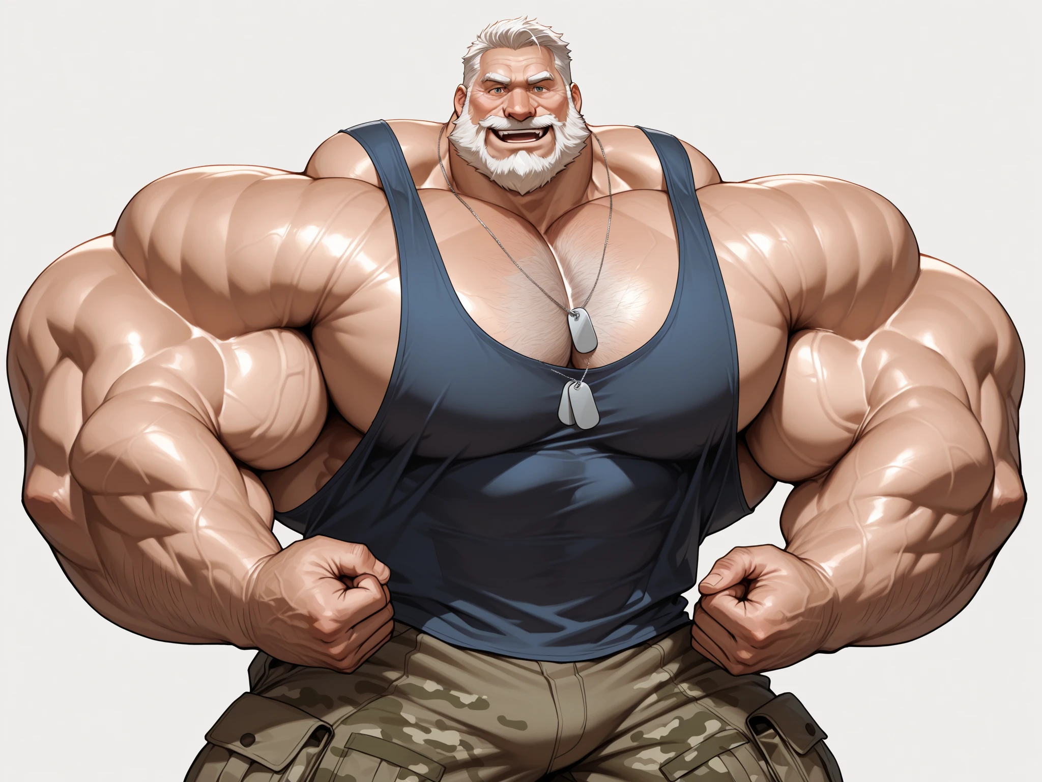 full shots, ground level camera shot, (best quality,4k,8k,highres,masterpiece:1.2),ultra-detailed,(realistic,photorealistic,photo-realistic:1.37),((massive muscular)) ((huge Muscular)) old man standing in photo studio, simple background,  shorts , white hair, super thick arms, super big pectoral, super wide pectoral, topless, shirtless. 