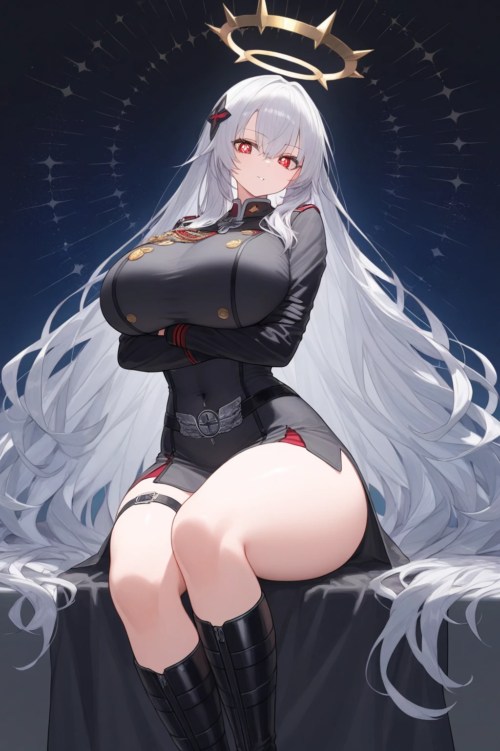 masterpaintings, the best quality, PrinzV4, 1girl huge large breasts, 独奏, length hair, cleavage of the breast, looking at the spectator, large tities,large-breasts, mitts, Belly button, Hold, jaket, Yellow eyes, White hair, red hair, O cabelo multicolorido, Open your clothes, Black gloves, Open jacket, Official alternative costumes, Striped hair, Black jacke, hand on hips, underboobs, head piece, Banner, Red panties, Queen of the game, Hold the flag,pregnant women with,shot on the body,cum on the stomach,The white liquid is drizzled all over the body