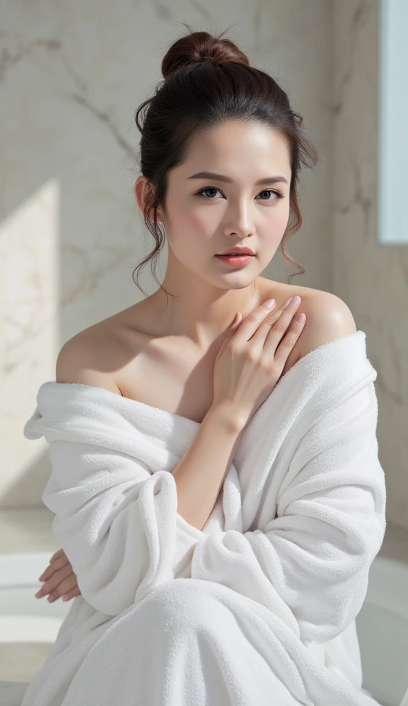 naked、Hide your breasts with a wet towel、(Nipples are visible through the)、high resolution、high quality、Beautiful Skin、Smooth Skin、Photo-Like Quality