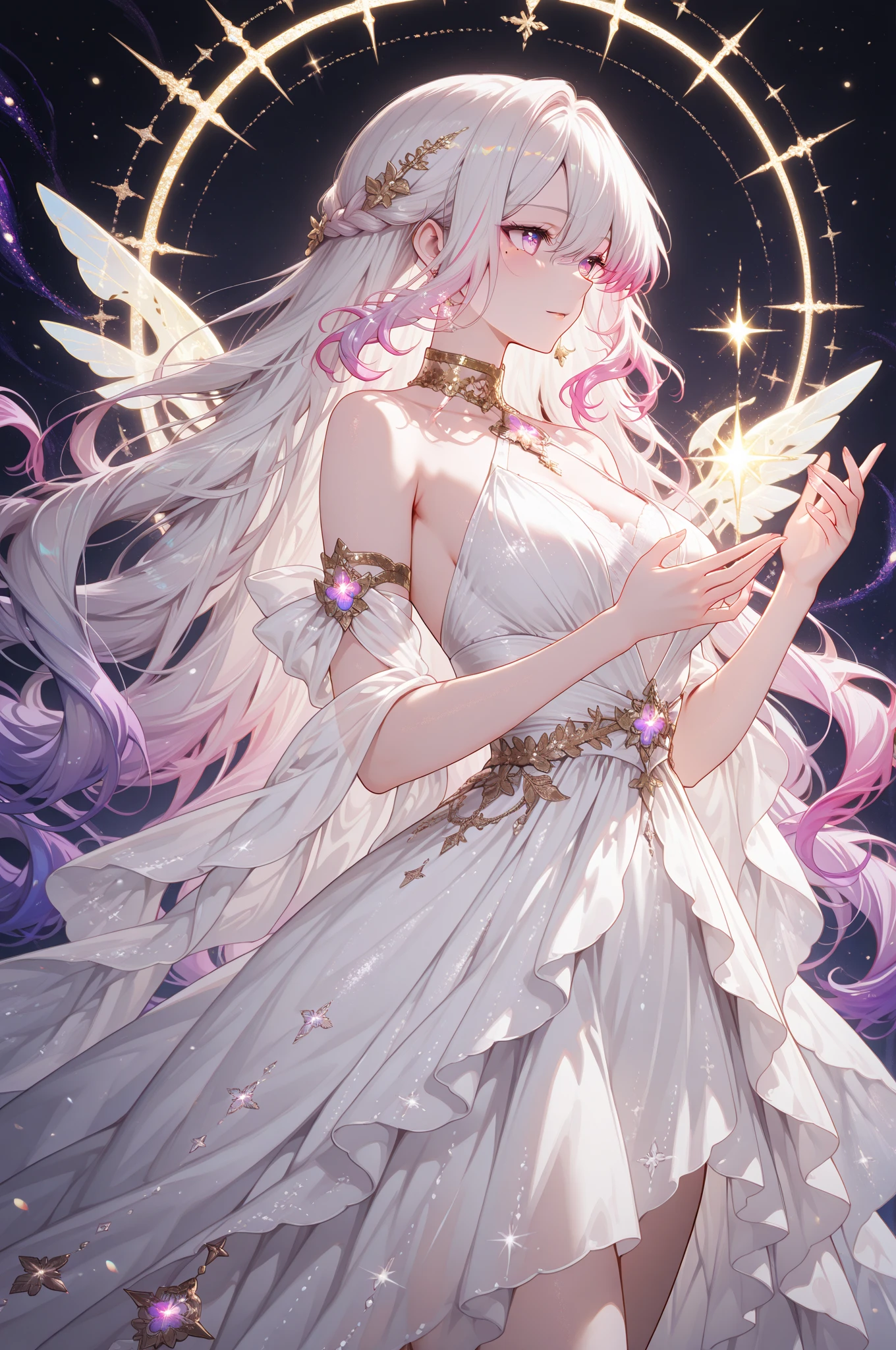 (8K, Top quality, masterpiece: 1.2), (Practical, photoPractical: 1.37), Super Detail, A girl, Wide viewing angle, Firefly Garden, Many faint little lights and fireflies flew around, night