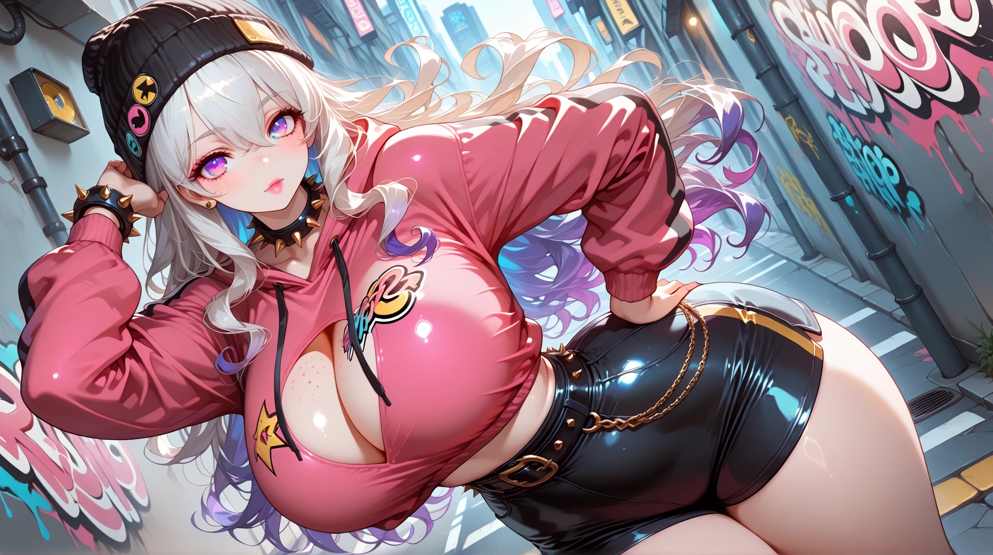 Erotic Anime Illustration、Anime painting、highest quality、Sex Appeal、smile、Amatsukaze、Plump and horny gal playing racing games at the arcade、Perfect proportions、Spread your legs、Very large breasts、Fatty legs、Clear eyes、Sweaty、Cowboy Shot