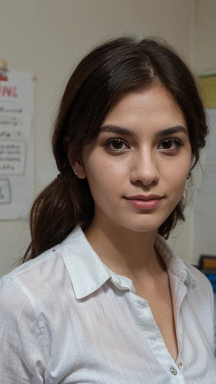 make her looking the camera with the whole face