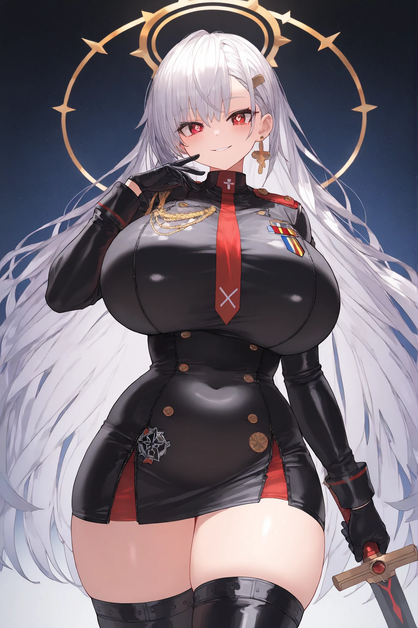 masterpaintings, the best quality, PrinzV4, 1girl huge large breasts, 独奏, length hair, cleavage of the breast, looking at the spectator, large tities,large-breasts, mitts, Belly button, Hold, jaket, Yellow eyes, White hair, red hair, O cabelo multicolorido, Open your clothes, Black gloves, Open jacket, Official alternative costumes, Striped hair, Black jacke, hand on hips, underboobs, head piece, Banner, Red panties, Queen of the game, Hold the flag,pregnant women with,shot on the body,cum on the stomach,The white liquid is drizzled all over the body