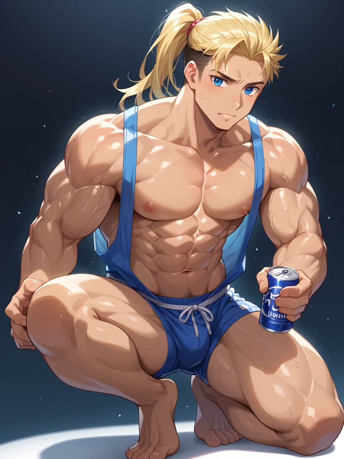 (​masterpiece, best quality), Intricate detailing, 8K, artstation, side chest, son Gohan, Teen Bodybuilder, 14 years old, blonde hair, posing bis muscles in underwear, barefoot, Buff muscle Body,ripped muscle, bodybuilding contest 