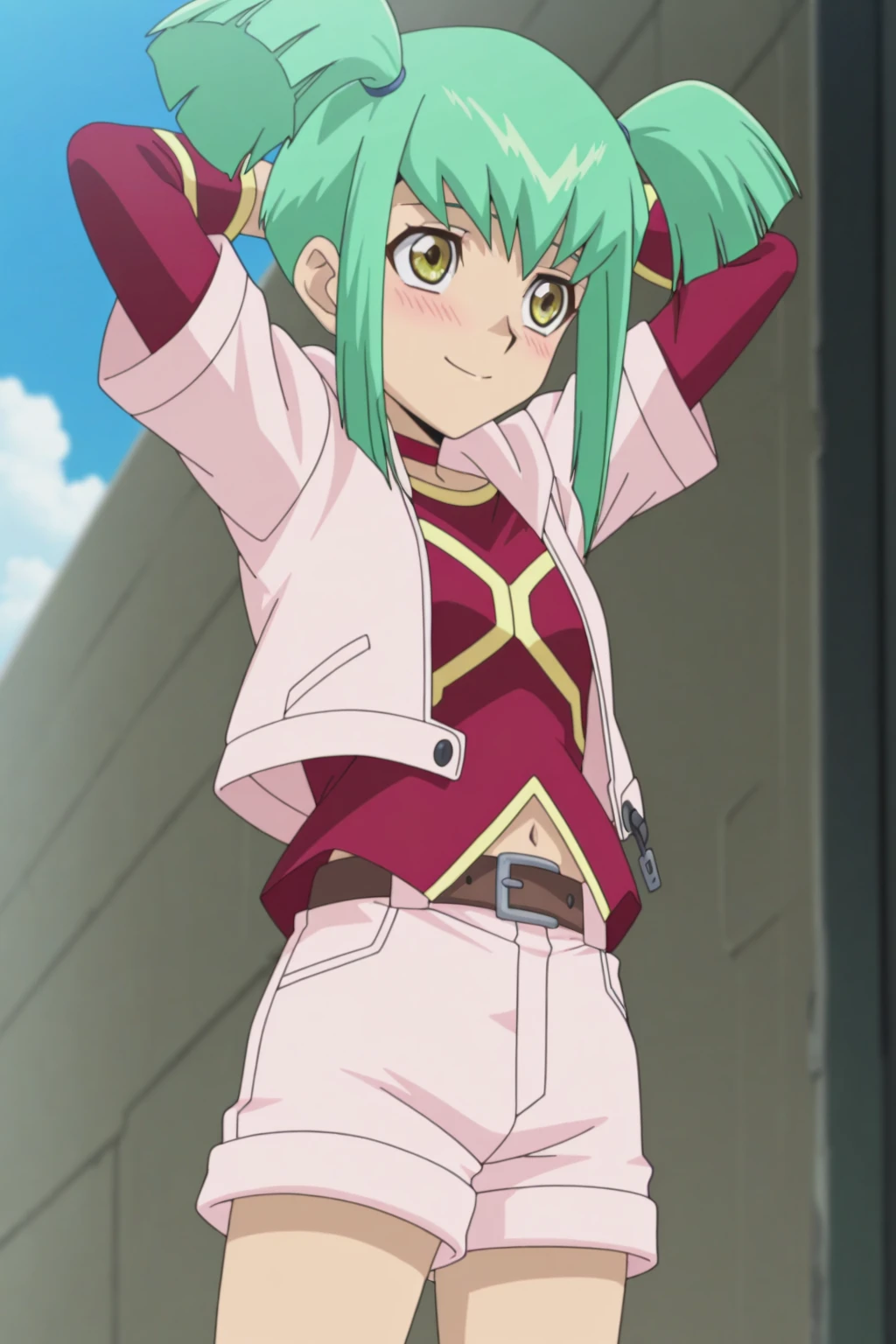 Science Ninja Team G3 Jun's Kick Appearance、Nohel、Cloak is currently wearing a pink miniskirt dress.、Female warrior spinning and kicking in the middle, White panties are visible、Beautie、I took off my helmet、Longhaire、Beautie、Tatsunokos Anime Style, gainax, 80s anime ova style, as a retro futuristic heroine, an retro anime image, 『Digimon』Ammon, Anime Girl Knight, glamorous angewoman digimon, as a retrofuturistic heroine