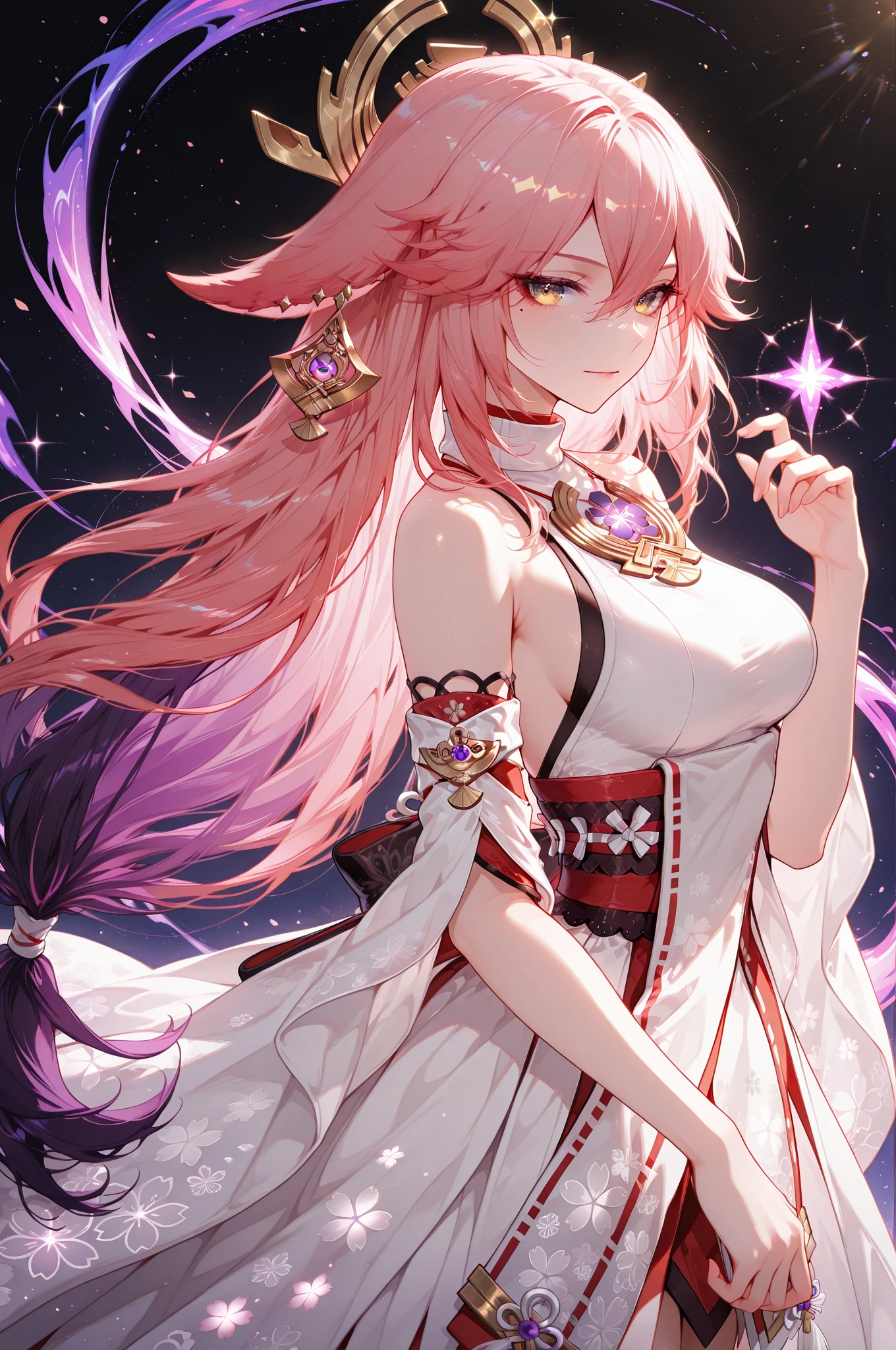 Yae Miko(purple eyes)(nude)(R-18)(explicit)(wedding dress)(back view)