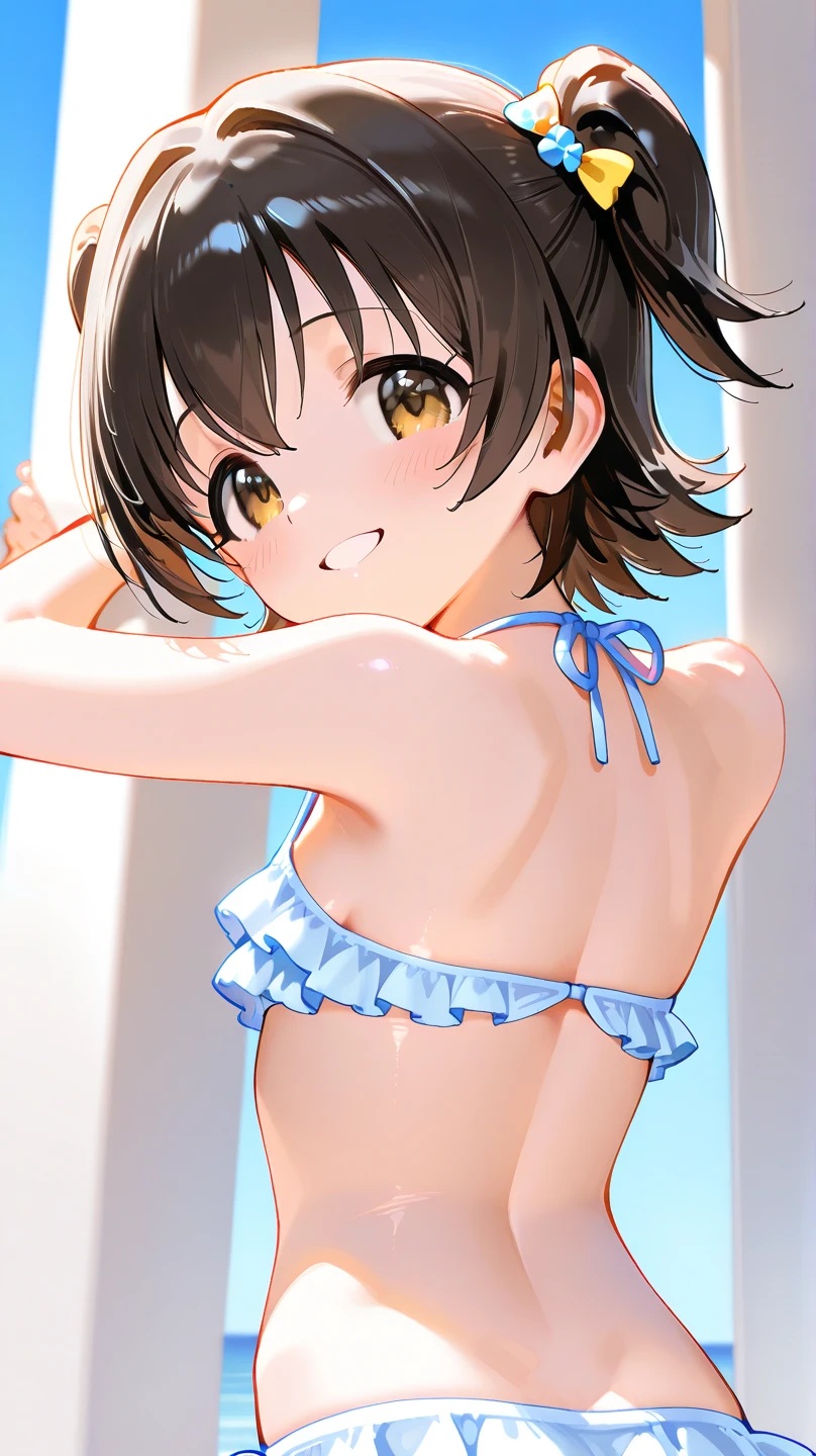 A very cute 11-year-old girl in summer outfit、All Nude、Nipples、