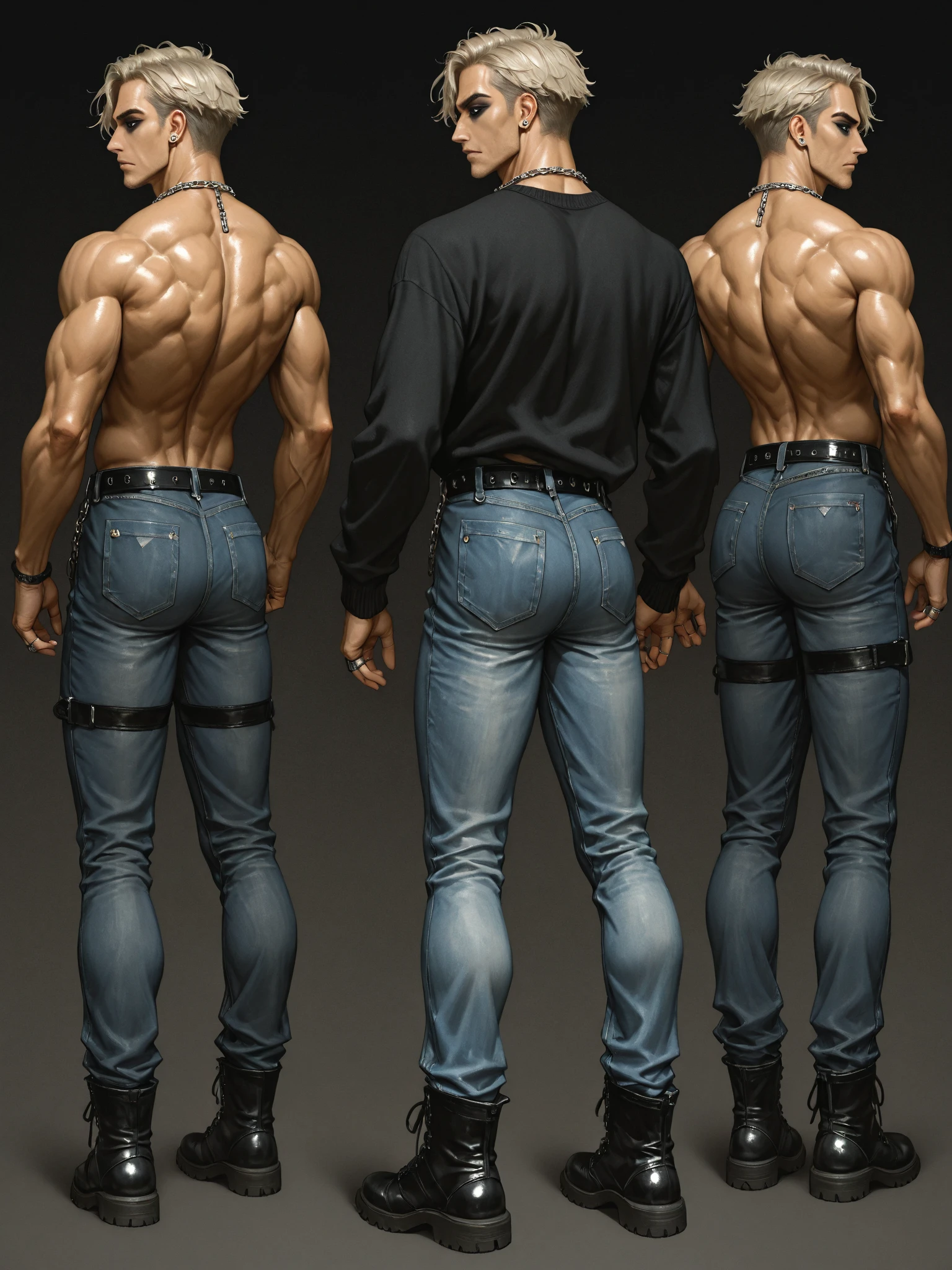 To attractive shirtless men, Standing in a workshop and kissing Passionately with a big bulge in their pants