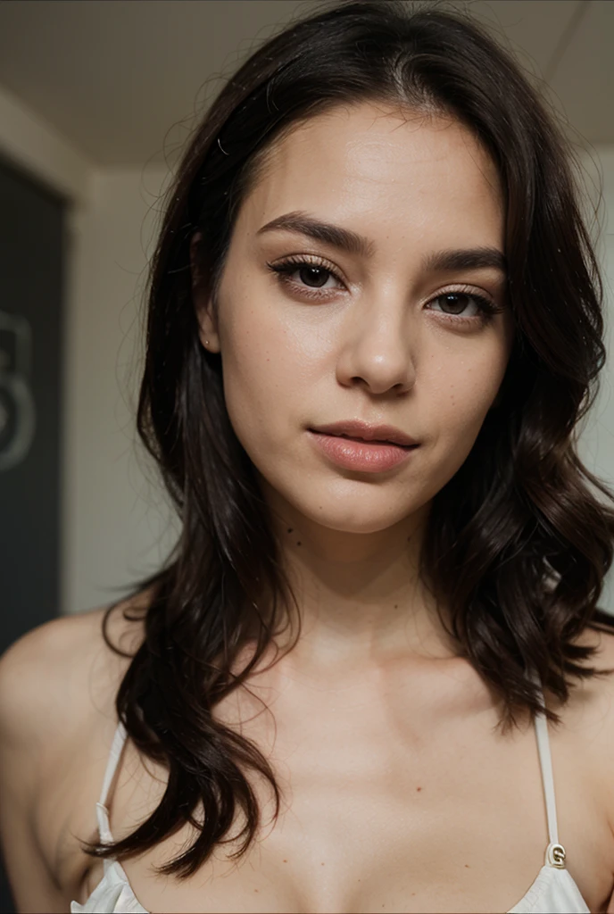 photo of a 18 year old polish Instagram model, brunette hair tied up, hazel eyes,