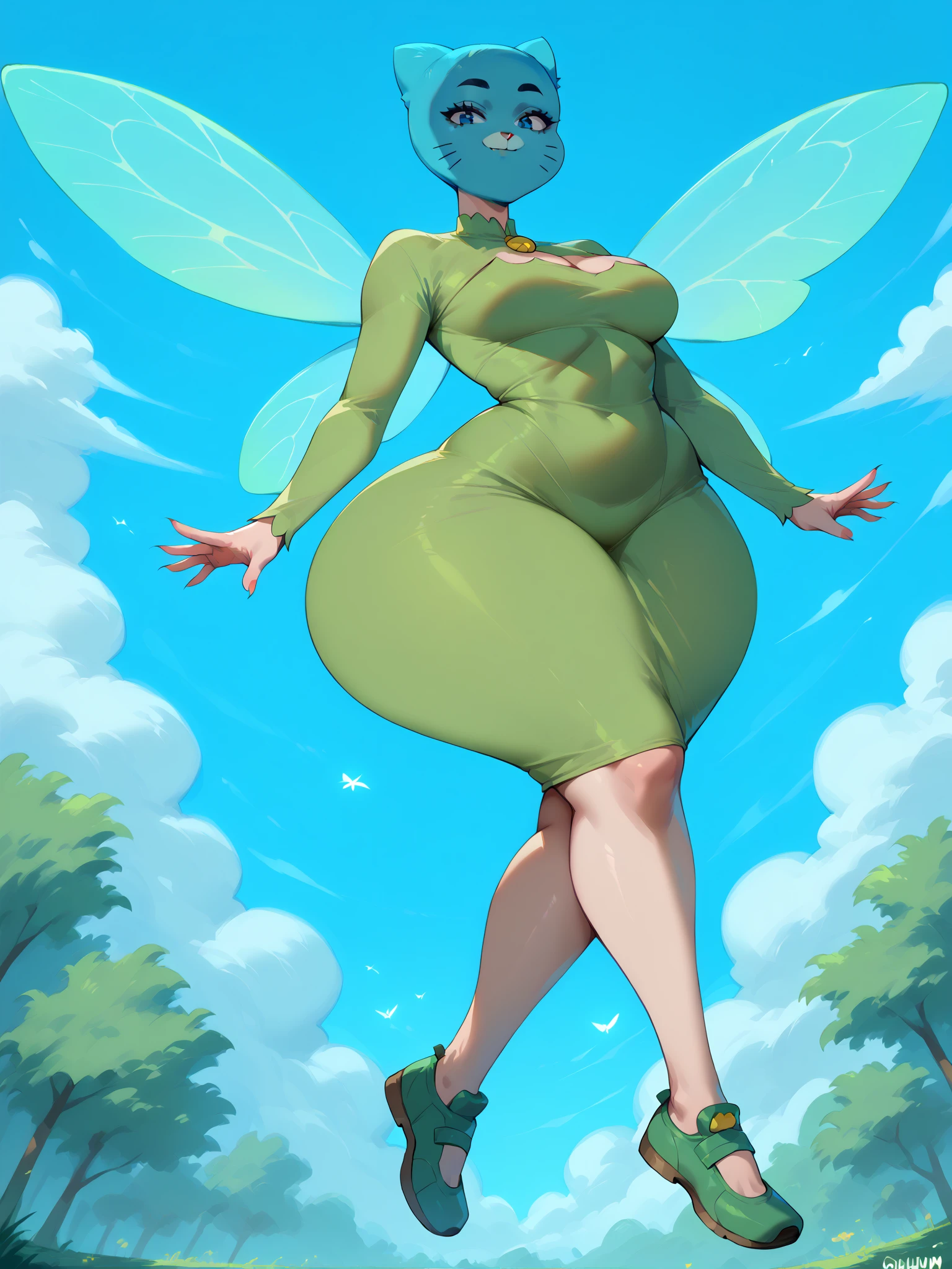 ,Super Extra large breasts breast enlargement,,CHILD, Amanda, DARK SKIN, BLACK HAIR, HAIR BUN full-body shot looking at the camera smiling and blushing shyly
