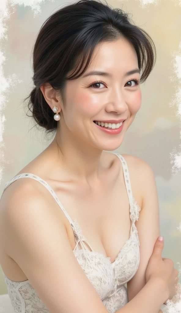 top-quality, masterpiece, hight resolution, Original, highly detailed wallpaper, Viewer's Perspective, Solo, portlate, (A MILF), 70yo, Mature Woman Body Set, Exposing breasts, showing teeth, Staring at this, Floral background, lace thin bra, areola showing through, teats see through, undergarment, (Mature), Natural wrinkles, ultra-realistic, Natural skin, Natural hair color, {{cum on facial}}, cum on chest,