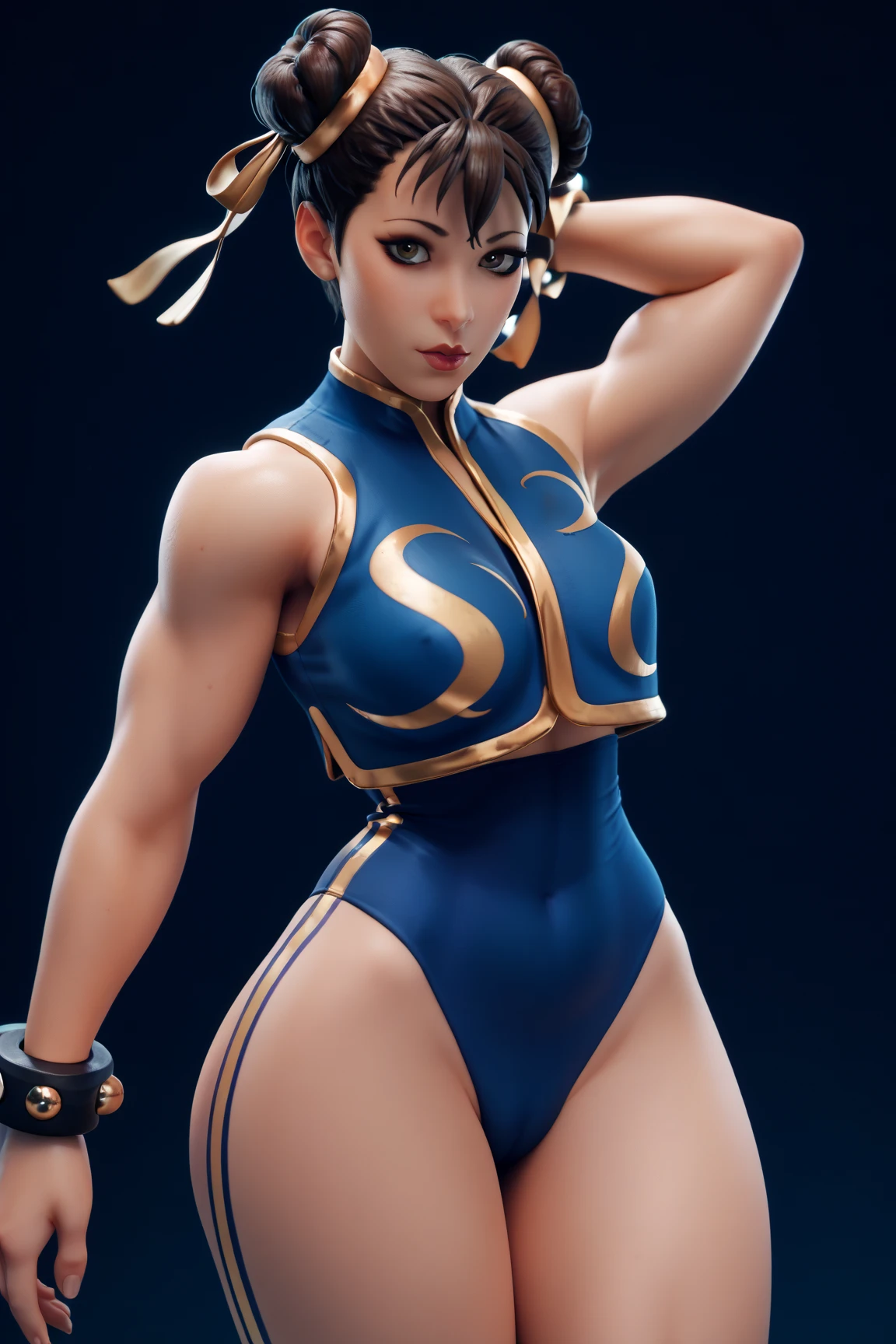 corpo inteiro Chun Li Street Fighter 2099, Foto de corpo inteiro de Chun Li Street Fighter 2099 usando micro corda Bikini sexy Micro Blue, Chun Li Street Fighter 2099, looking at the center camera, perfect composition, beautiful intricately detailed and detailed octane rendering, trending on ArtStation , 8k art photography, arte conceitual fotorrealista, SMblackooth perfect volumetric natural cinematic light, Chiaroscuro, award-winning photography, master piece, oil on the canvas, Raphael, Caravaggio, Greg Rutkowski, bipe, Beksinski, Giger, trends on artstation, sharp focus, studio photo, detalhes intrincados, altamente detalhado, fundo noturno da cidade,