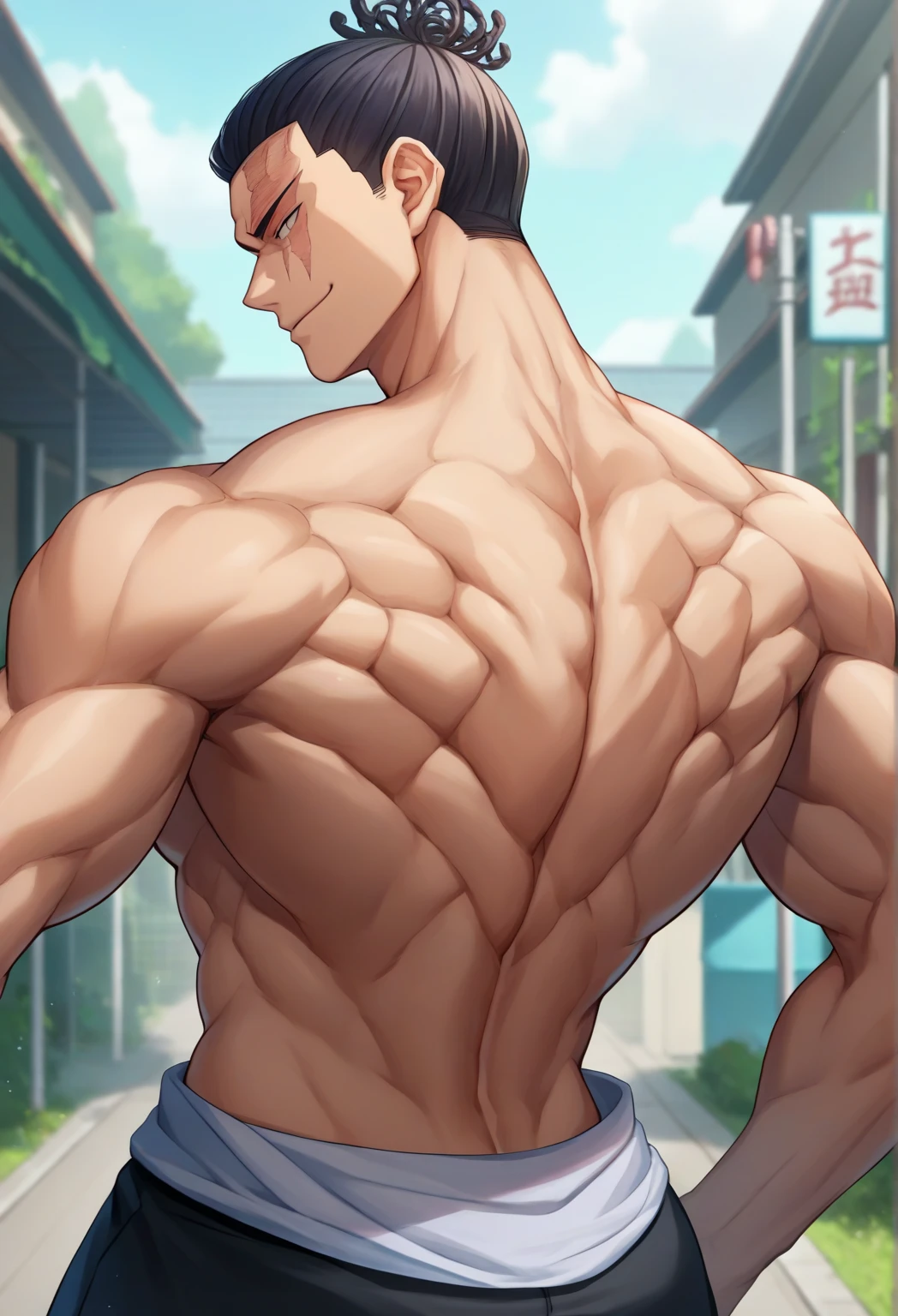 ((the best quality)), ((Masterpiece)), (details), perfect face, high definition, Masterpiece,4k,details clearly, Handsome face, white skin, perfect body, male body, strong muscles, abdomen, blue eyes, white skin, The most handsome man in the world, handsome, The coolest face, Male characters, close image (1man, shirtless), young man, mischievous smile, Extremely muscular tall man, open your eyes ((detailed eyes)), huge, muscular body and Massive, bulging pecs, muscular abs, narrow waist, short hair, blue eyes, delicate big eyes, carefree expression, clear face, handsome (detailed face, perfect face) ((extremely realistic shadows, bodybuilding posture, human, ((22-year-old young man)), V shape, athletic pants, athletic, Shirtless, Sunlight, Street, lower pants, ???????, close up look, CG sense, Textured skin, the best quality, Storytelling images, lower your pants, show Panty line, Show your abs, show arm muscle, white hair, shining blue eyes, eyes contact