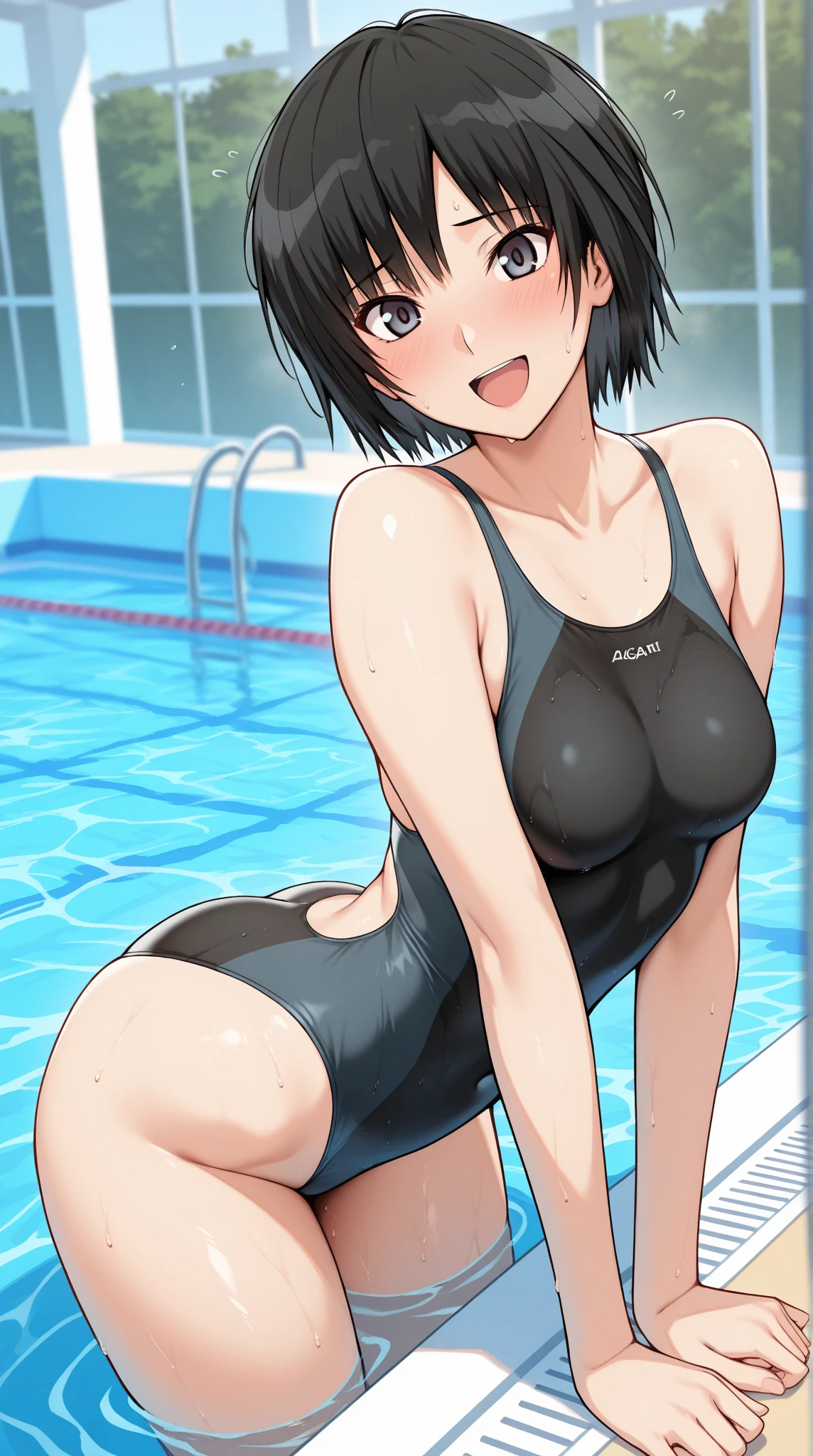 score_9, score_8_up, score_7_up, source_anime, flat color, anime screencap, ikuchan, BREAK, 1boy, uzaki chan, genderbend, huge enormous penis, nude, twink, indoors, black hair, smug, lean, clothed, bulge visible through clothes, see through, erection, erection, peis outline, femboy, otoko no ko, full-body, sitting, couch, touching self, muscular, large waist, large thighs, ((solo)), thicc, voluptuous, huge thighs, short hair, foreskin, spreading legs, one piece swinsuit, collar