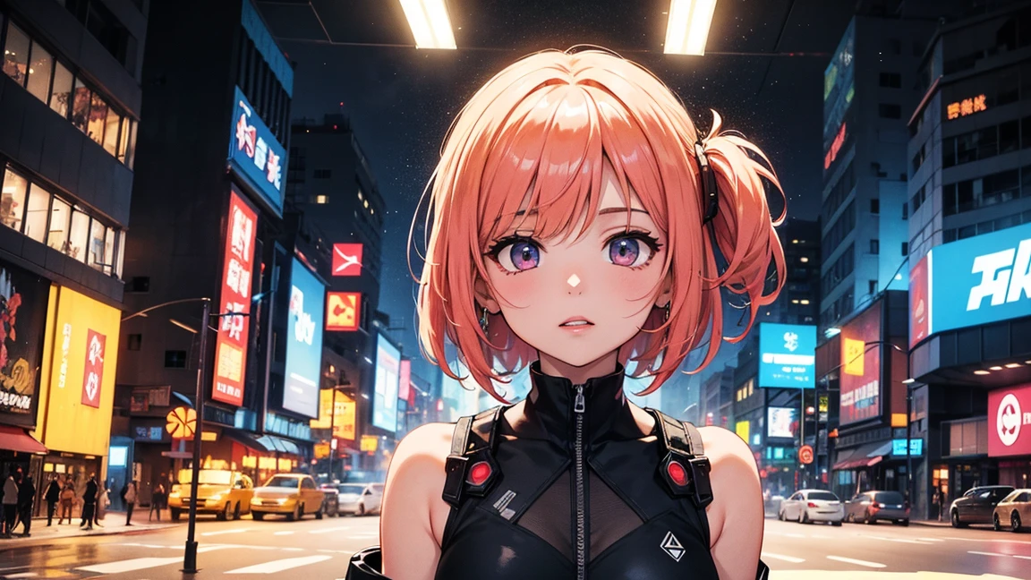 (upper body, beautiful dress), (best quality, masterpiece, high quality, 1girl, solo, (upper body, beautiful dress), illustration, beautiful detailed girl, beautiful detailed glow, beautiful detailed eyes, highres, detailed, high resolution illustraion, ultra-detailed, detailed background, beautiful detailed face), ((background: Generate a 3D banner image showcasing a futuristic cityscape at sunset. Incorporate realistic textures and lighting effects to emphasize the depth and realism of the scene. Highlight tall skyscrapers, neon lights, and flying vehicles, creating a sense of awe and wonder.))