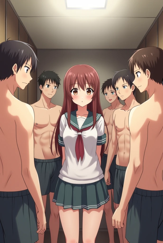 masterpiece,Highest quality,Super quality,Wooden school gymnasium,Detailed nipples,Pussy,penis,Detailed pubic hair,Both men and women line up completely naked,Dark hair color,15〜18 year old student,Classmate