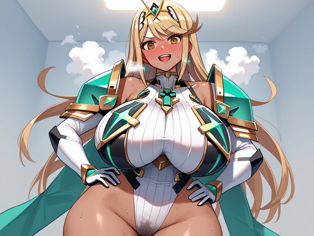 masterpiece,best quality, knight, long hair, silver hair, green eyes,((1girl)), (white_armor), golden ornaments, ((big breasts)), exposed belly, 1girl, cleavage, legs exposed, ((Perfect face)),add_detail:1, add_detail:0, add_detail:0.5,