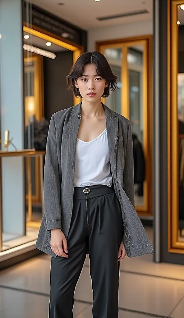 Black leather gloves on both hands, Upper body, Black leather riders jacket, Writing a letter with a fountain pen on the desk, Black hair, Long Straight, Young japanese lady、8K、a picture