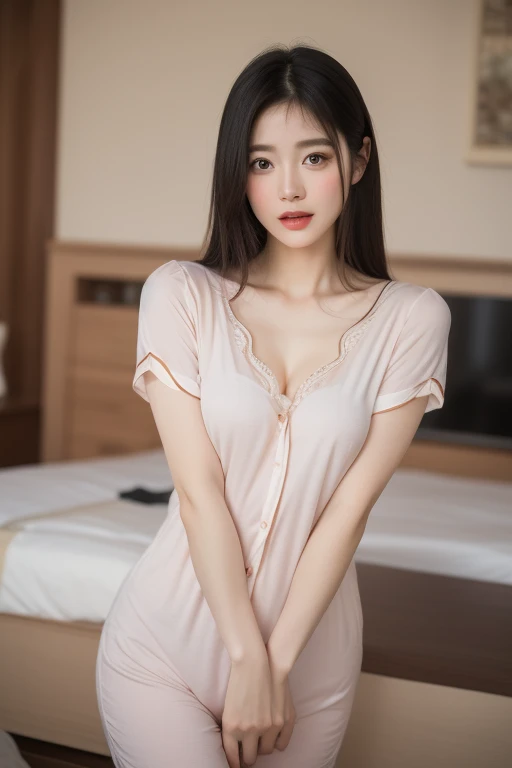 Wearing sexy pajamas, graceful figure, coquettish, study room, sofa, random enchanting movements, facing the camera, happy, gentle,