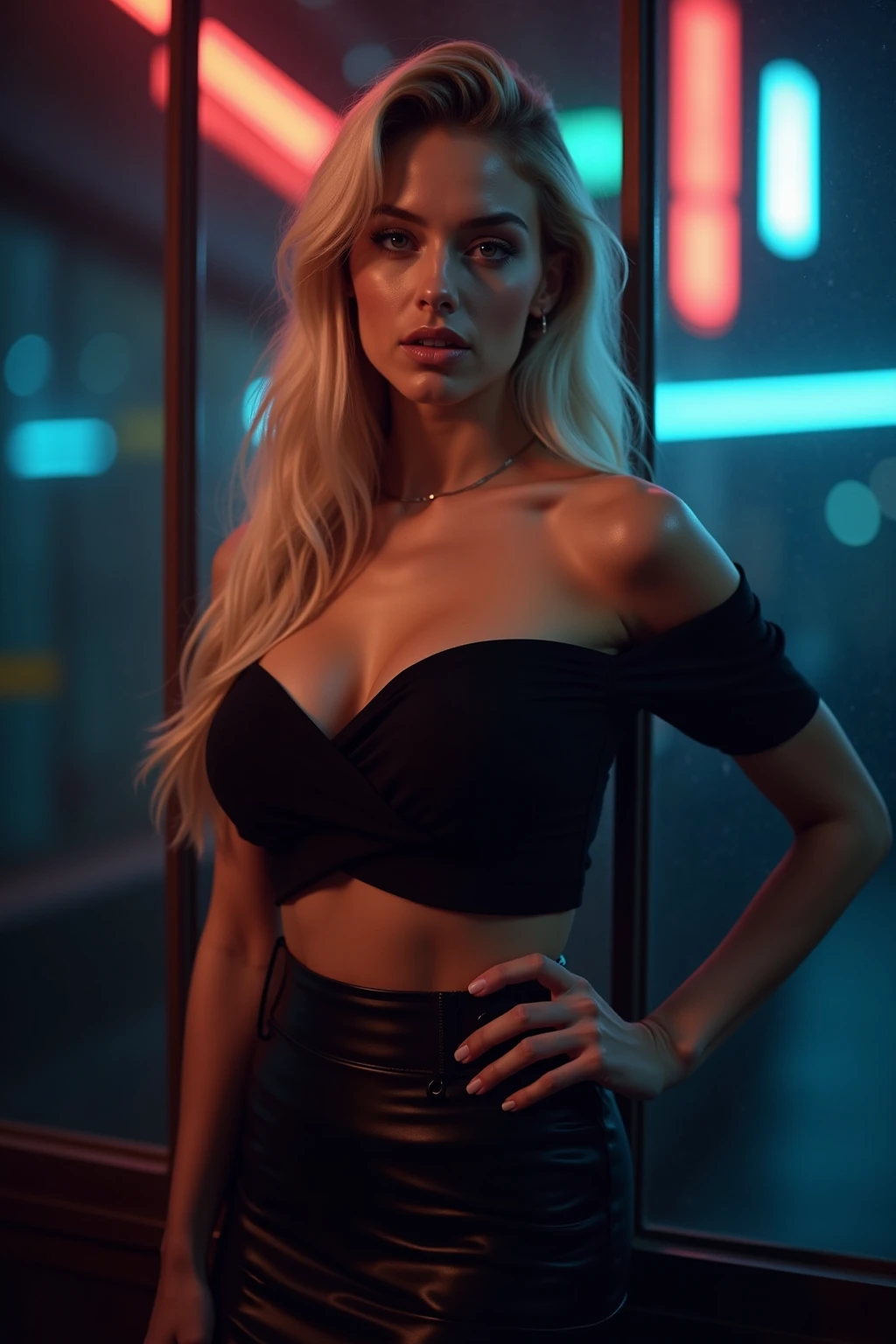 spy like comic con with black strapless corset and no gloves, She accidentally arrives at a party, shoulder-length blonde hair
