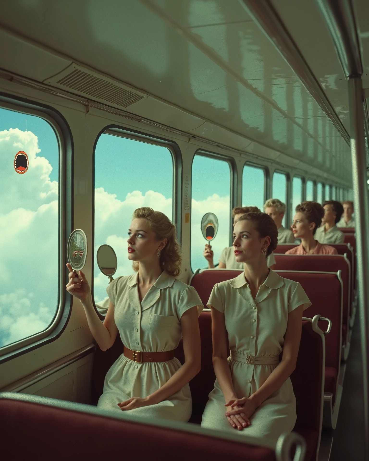 1960s science fiction 4k portraits by Wes Anderson, Vogue 1960s, pastel colors, man with fish mask in weird retro futuristic costume and woman in glass helmet and techno adornments on bus, natural light, psychedelia, weird futurist Tags: blurred, photo realista, hyperdetail, sharp focus, embedded, mid closeup, perfect face and eyes, film grain, cinematic, bokeh lento, epic composition, natural light, photography, ultra realistic, double exposure, blurred, motion blur, one sided pain, high, high quality, top quality, masterpiece, high quality, top quality masterpiece, intricate, complex