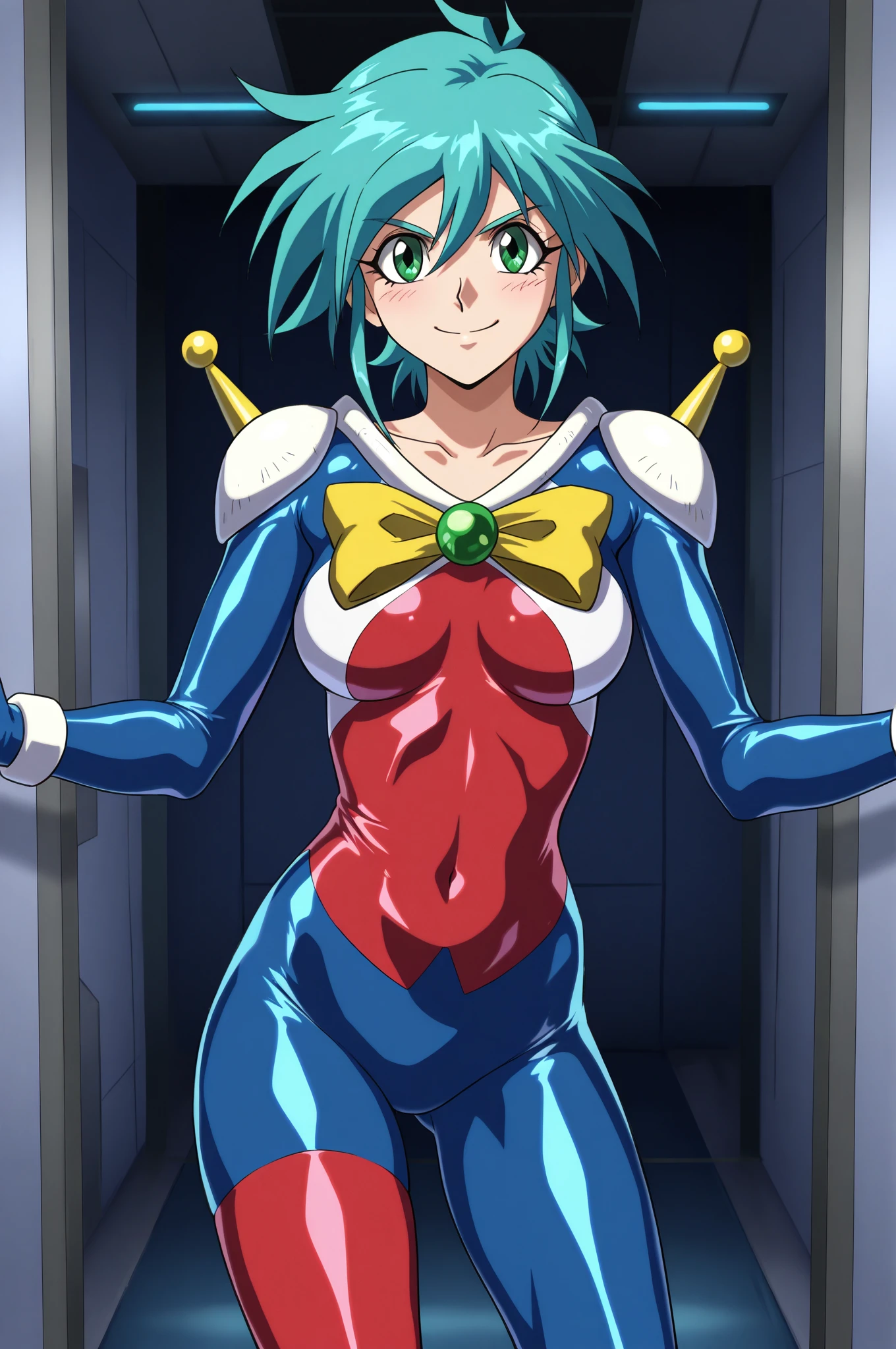 Masterpiece, Best Quality, Highly detailed, illustration, absurdres, street fighter, doll suit, shadaloo doll, agent aika, nazi saluting, military, military saluting, salute, 3girls, Team Squad, expressionless, blank eyes, looking at viewer, red gloves, emotionless, black latex, corrution, zofa suit, zofa soldier, mind control, female combatant, full body, hypnotized, standing, standing at attention, unhappy trance, full body suit, leotard, perfect female body, gold delmo uniform, golden delmo uniform, extremely glossy latex, Delmo Uniform, belt, small waist, hypnosis, hypnoLora, empty eyes, Mind control device, Ruka, luna, long hair, jewelry, green hair, brown eyes, standing,full body, Young woman, Yu-gi-oh 5ds