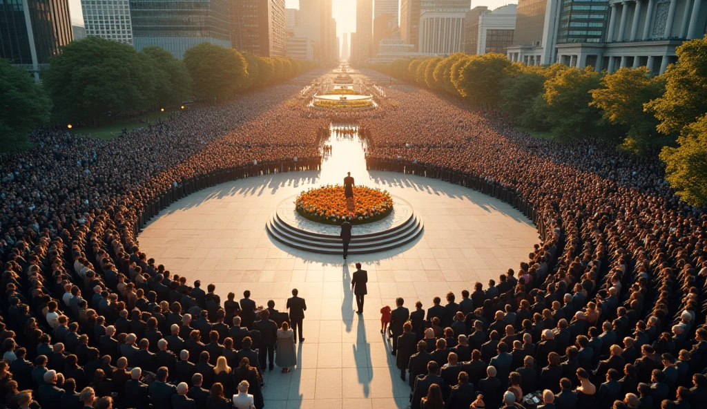 An audience in the park , Londres, an audience in the park of London, estilo anime, an audience facing a podium, audience, pessoas, estilo anime, anime, mystery, suspense